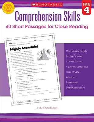 Zručnosti na porozumenie: 40 krátkych úryvkov na pozorné čítanie: 4. ročník: Knižky na čítanie s porozumením: 4. ročník - Comprehension Skills: 40 Short Passages for Close Reading: Grade 4