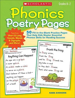 Stránky s fonetickou poéziou: 50 cvičných strán, ktoré pomáhajú deťom zvládnuť základné fonetické zručnosti pre úspešné čítanie - Phonics Poetry Pages: 50 Fill-In-The-Blank Practice Pages That Help Kids Master Essential Phonics Skills for Reading Success