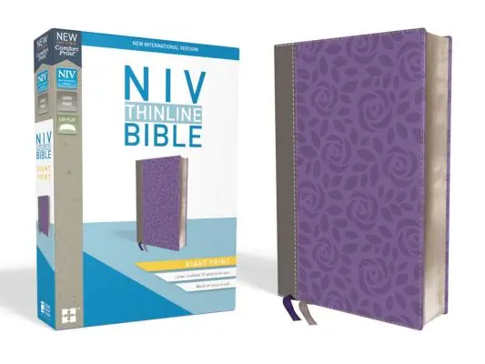 NIV, tenká Biblia, obria tlač, imitácia kože, sivá/fialová, edícia s červeným písmom - NIV, Thinline Bible, Giant Print, Imitation Leather, Gray/Purple, Red Letter Edition