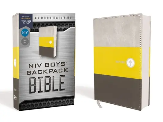Niv, Chlapčenská batohová Biblia, kompaktná, kožená, žltá/šedá, edícia s červenými písmenami, pohodlná tlač - Niv, Boys' Backpack Bible, Compact, Leathersoft, Yellow/Gray, Red Letter Edition, Comfort Print