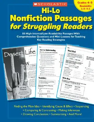 Hi-Lo Nonfiction Passages for Struggling Readers (Úryvky z literatúry faktu pre čitateľov s problémami): Classes 4-5: 80 High-Interest/Low-Readability Passages with Comprehension Questions and Mini-Lessons - Hi-Lo Nonfiction Passages for Struggling Readers: Grades 4-5: 80 High-Interest/Low-Readability Passages with Comprehension Questions and Mini-Lessons