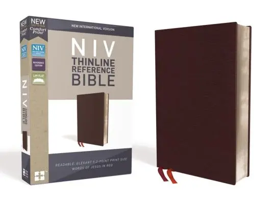 NIV, Referenčná Biblia v tenkej línii, lepená koža, bordová farba, edícia s červenými písmenami, pohodlná tlač - NIV, Thinline Reference Bible, Bonded Leather, Burgundy, Red Letter Edition, Comfort Print