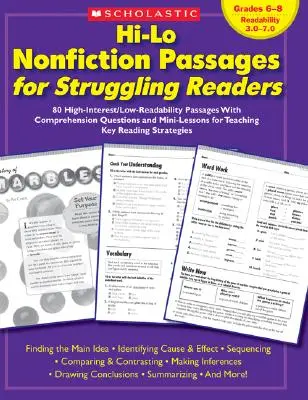 Hi-Lo Nonfiction Passages for Struggling Readers (Úryvky z literatúry faktu pre čitateľov s problémami): Classes 6-8: 80 High-Interest/Low-Readability Passages with Comprehension Questions and Mini-Lessons - Hi-Lo Nonfiction Passages for Struggling Readers: Grades 6-8: 80 High-Interest/Low-Readability Passages with Comprehension Questions and Mini-Lessons