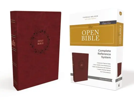 Kjv, otvorená Biblia, kožená mäkká, bordová, edícia s červeným písmom, pohodlná tlač: Kompletný referenčný systém - The Kjv, Open Bible, Leathersoft, Burgundy, Red Letter Edition, Comfort Print: Complete Reference System