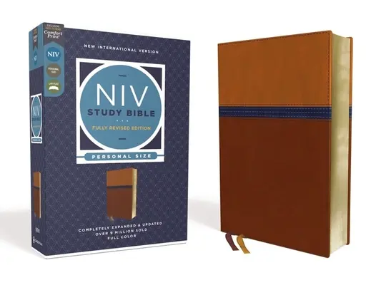 NIV Study Bible, Fully Revised Edition, Personal Size, Leathersoft, Brown/Blue, Red Letter, Comfort Print