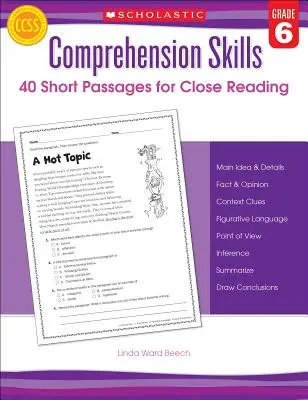 Zručnosti na porozumenie: 40 krátkych úryvkov na pozorné čítanie, 6. ročník - Comprehension Skills: 40 Short Passages for Close Readings, Grade 6