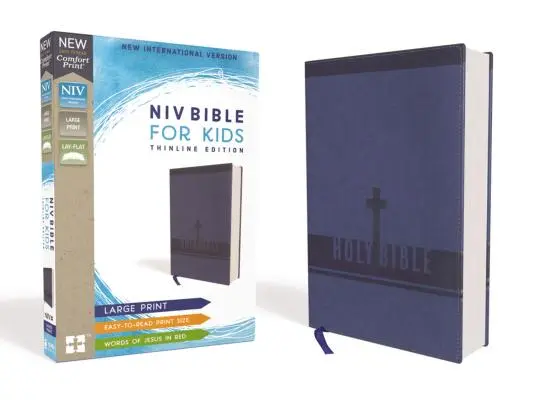 Niv, Biblia pre deti, veľká tlač, kožená, modrá, červené písmená, pohodlná tlač: Vydanie v tenkej línii - Niv, Bible for Kids, Large Print, Leathersoft, Blue, Red Letter, Comfort Print: Thinline Edition