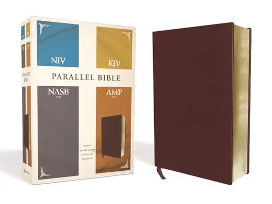 Niv, Kjv, Nasb, Amplified, Parallel Bible, Bonded Leather, Burgundy: Štyri verzie Biblie spolu na štúdium a porovnávanie - Niv, Kjv, Nasb, Amplified, Parallel Bible, Bonded Leather, Burgundy: Four Bible Versions Together for Study and Comparison