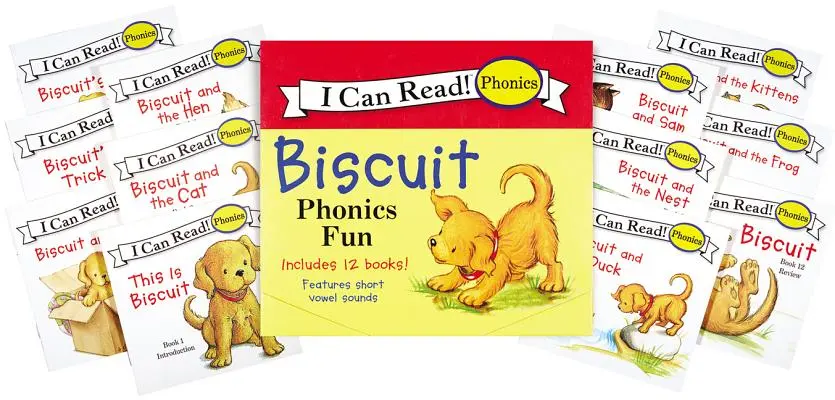 Piškót 12 kníh s fonetickou zábavou! Obsahuje 12 minikníh s krátkymi a dlhými samohláskami - Biscuit 12-Book Phonics Fun!: Includes 12 Mini-Books Featuring Short and Long Vowel Sounds