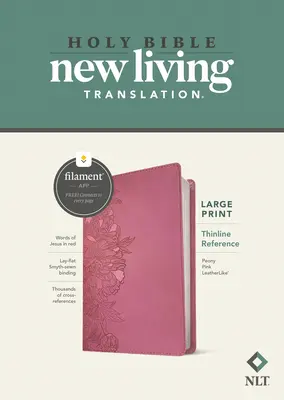 NLT Large Print Thinline Reference Bible, Filament Enabled Edition (červené písmo, kožená, pivoňkovo ružová) - NLT Large Print Thinline Reference Bible, Filament Enabled Edition (Red Letter, Leatherlike, Peony Pink)