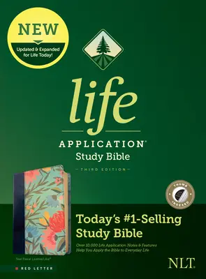 NLT Life Application Study Bible, tretie vydanie (červené písmo, kožená väzba, tealový kvet, indexované) - NLT Life Application Study Bible, Third Edition (Red Letter, Leatherlike, Teal Floral, Indexed)