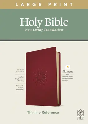 NLT Referenčná Biblia s veľkou tlačou, tenká línia, vydanie s vláknami (červené písmeno, kožená väzba, bobuľová farba) - NLT Large Print Thinline Reference Bible, Filament Enabled Edition (Red Letter, Leatherlike, Berry)