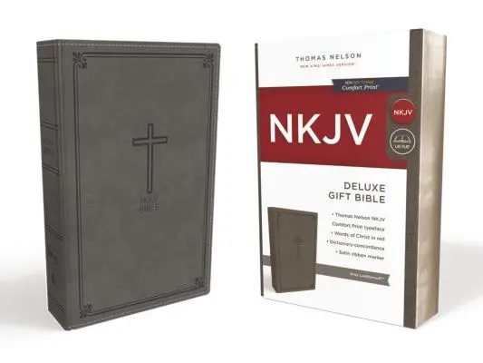 NKJV, darčeková Biblia Deluxe, imitácia kože, sivá farba, vydanie s červeným písmom - NKJV, Deluxe Gift Bible, Imitation Leather, Gray, Red Letter Edition