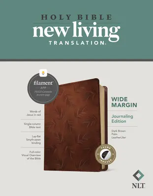 NLT Wide Margin Bible, Filament Enabled Edition (červené písmená, kožená, tmavohnedá dlaň, indexovaná) - NLT Wide Margin Bible, Filament Enabled Edition (Red Letter, Leatherlike, Dark Brown Palm, Indexed)