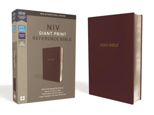 NIV, Referenčná Biblia, Obrovská tlač, kožený vzhľad, bordová farba, vydanie s červenými písmenami, pohodlná tlač - NIV, Reference Bible, Giant Print, Leather-Look, Burgundy, Red Letter Edition, Comfort Print