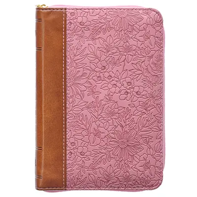 Svätá Biblia KJV, mini vrecková veľkosť, vydanie z umelej kože s červenými písmenami - značka na stuhe, verzia King James, ružová/panelová, zapínanie na zips - KJV Holy Bible, Mini Pocket Size, Faux Leather Red Letter Edition - Ribbon Marker, King James Version, Pink/Tan, Zipper Closure