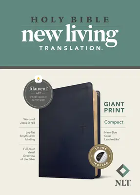 NLT Compact Giant Print Bible, Filament Enabled Edition (červené písmo, kožená väzba, námornícky modrý kríž, indexovaná) - NLT Compact Giant Print Bible, Filament Enabled Edition (Red Letter, Leatherlike, Navy Blue Cross, Indexed)