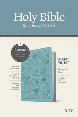 Biblia KJV v osobnej veľkosti s obrovskou tlačou, edícia s podporou vlákien (červené písmo, kožená väzba, kvetinový list Teal) - KJV Personal Size Giant Print Bible, Filament Enabled Edition (Red Letter, Leatherlike, Floral Leaf Teal)