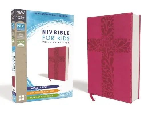 Niv, Biblia pre deti, veľká tlač, kožená, ružová, červené písmená, pohodlná tlač: Vydanie v tenkej línii - Niv, Bible for Kids, Large Print, Leathersoft, Pink, Red Letter, Comfort Print: Thinline Edition