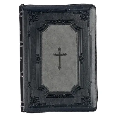 Svätá Biblia KJV, Super Giant Print Faux Leather Red Letter Edition - Palcový index a fixka, King James Version, sivá/čierna - KJV Holy Bible, Super Giant Print Faux Leather Red Letter Edition - Thumb Index & Ribbon Marker, King James Version, Gray/Black