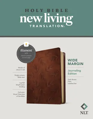 NLT Biblia so širokým okrajom, vydanie s možnosťou využitia vlákien (červené písmo, Leatherlike, tmavohnedá dlaň) - NLT Wide Margin Bible, Filament Enabled Edition (Red Letter, Leatherlike, Dark Brown Palm)
