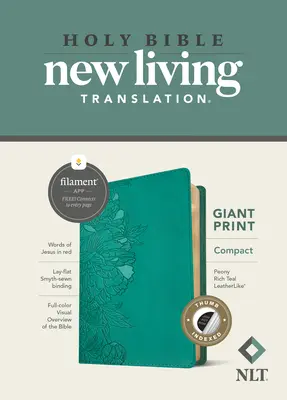 NLT Compact Giant Print Bible, Filament Enabled Edition (červené písmo, kožená väzba, Peony Rich Teal, indexovaná) - NLT Compact Giant Print Bible, Filament Enabled Edition (Red Letter, Leatherlike, Peony Rich Teal, Indexed)