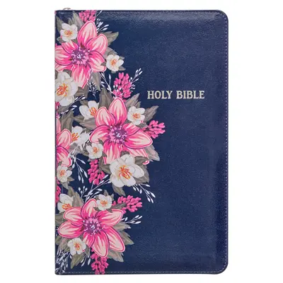Biblia KJV Svätá Biblia štandardnej veľkosti z umelej kože s červenými písmenami - index na palec a stužka, verzia King James, modrá kvetinová, zapínanie na zips - KJV Holy Bible Standard Size Faux Leather Red Letter Edition - Thumb Index & Ribbon Marker, King James Version, Blue Floral, Zipper Closure