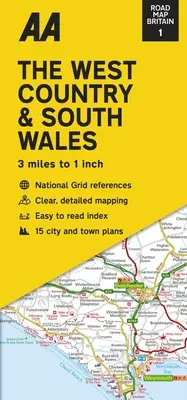 Cestovná mapa Británie: Západná krajina a južný Wales - Road Map Britain: The West Country & South Wales