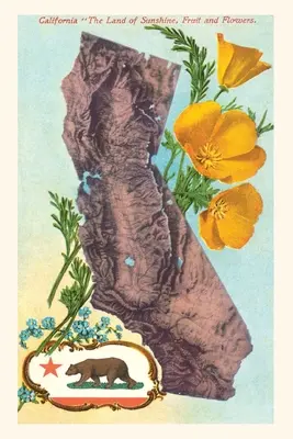 Vintage Journal Mapa Kalifornie s medveďom a makmi - Vintage Journal California Map with Bear and Poppies
