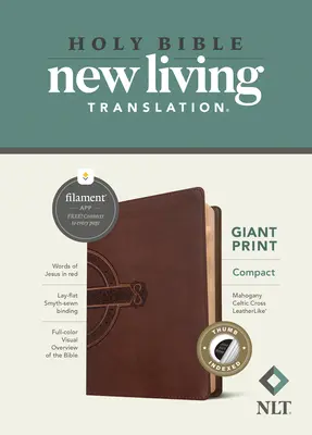NLT Compact Giant Print Bible, Filament Enabled Edition (červené písmená, kožená väzba, mahagónový keltský kríž, indexovaná) - NLT Compact Giant Print Bible, Filament Enabled Edition (Red Letter, Leatherlike, Mahogany Celtic Cross, Indexed)