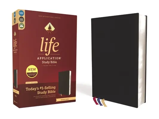 Niv, Life Application Study Bible, tretie vydanie, pravá koža, hovädzia koža, čierna farba, umelecké pozlátené okraje, červené písmená - Niv, Life Application Study Bible, Third Edition, Genuine Leather, Cowhide, Black, Art Gilded Edges, Red Letter