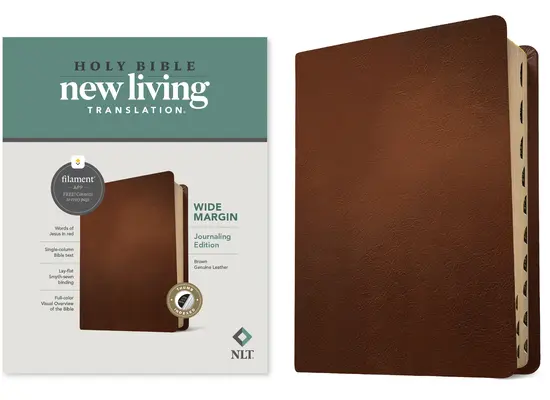 NLT Biblia so širokým okrajom, vydanie s vláknami (červené písmo, pravá koža, hnedá, indexovaná) - NLT Wide Margin Bible, Filament Enabled Edition (Red Letter, Genuine Leather, Brown, Indexed)