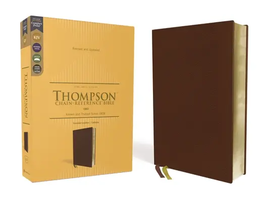 Kjv, Thompsonova Biblia s reťazovým odkazom, pravá koža, teľacia koža, hnedá, umelecké pozlátené okraje, červené písmená, pohodlná tlač - Kjv, Thompson Chain-Reference Bible, Genuine Leather, Calfskin, Brown, Art Gilded Edges, Red Letter, Comfort Print