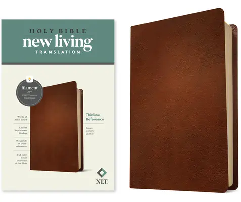 NLT Thinline Reference Bible, vydanie s vláknami (červené písmeno, pravá koža, hnedá) - NLT Thinline Reference Bible, Filament Enabled Edition (Red Letter, Genuine Leather, Brown)