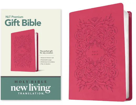 Prémiová darčeková Biblia NLT (červené písmo, kožená väzba, veľmi jagavá ružová) - Premium Gift Bible NLT (Red Letter, Leatherlike, Very Berry Pink Vines)
