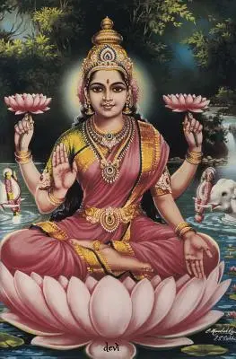 Devi: 150-stranový diár s hinduistickou bohyňou Lakšmí na obálke a Sri Yantrou na zadnej strane na meditáciu / koncentráciu / V - Devi: 150-page Diary With Hindu Goddess Lakshmi on the Cover and a Sri Yantra on the Back for Meditation / Concentration / V