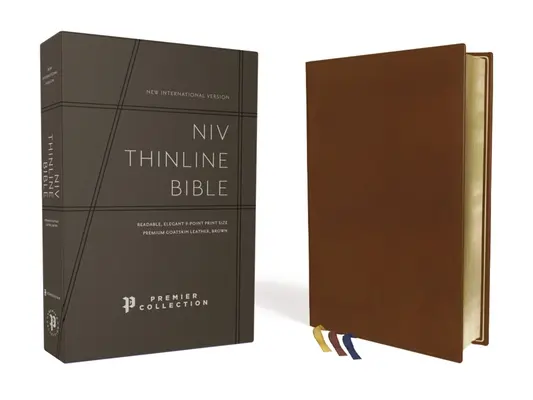 Niv, Tenká Biblia, prémiová kozia koža, hnedá, Premier Collection, čierne písmená, umelecké pozlátené okraje, pohodlná tlač - Niv, Thinline Bible, Premium Goatskin Leather, Brown, Premier Collection, Black Letter, Art Gilded Edges, Comfort Print