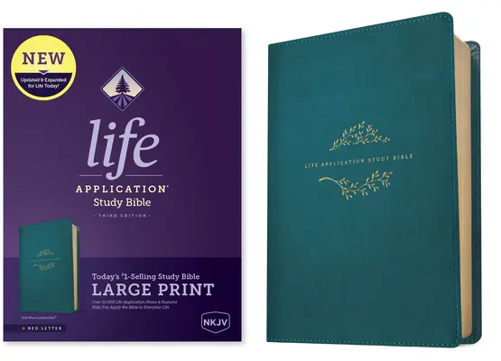 NKJV Life Application Study Bible, tretie vydanie, veľká tlač (červené písmo, kožená väzba, modrá farba) - NKJV Life Application Study Bible, Third Edition, Large Print (Red Letter, Leatherlike, Teal Blue)