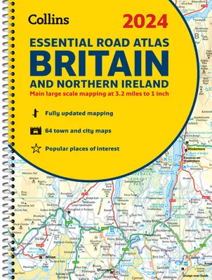 2024 Collins Essential Road Atlas Británia a Severné Írsko: Špirála formátu A4 - 2024 Collins Essential Road Atlas Britain and Northern Ireland: A4 Spiral