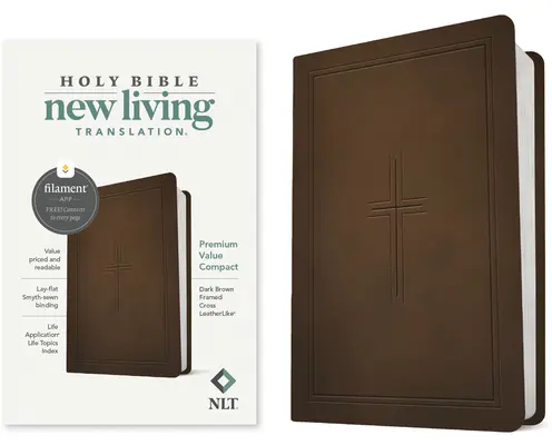 NLT Premium Value Compact Bible, Filament-Enabled Edition (Leatherlike, Dark Brown Rramed Cross) - NLT Premium Value Compact Bible, Filament-Enabled Edition (Leatherlike, Dark Brown Framed Cross)