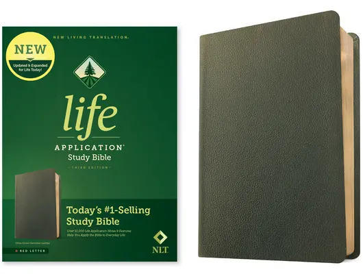 NLT Life Application Study Bible, tretie vydanie (pravá koža, olivovo zelená, červené písmo) - NLT Life Application Study Bible, Third Edition (Genuine Leather, Olive Green, Red Letter)