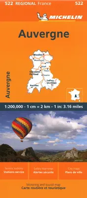 Francúzsko: Francúzska mapa: Auvergne, Limousin Mapa 522 - France: Auvergne, Limousin Map 522