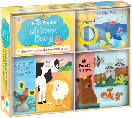 Moje prvé knihy: Vítaj, bábätko!: Tri podnetné knihy v jednej škatuli: Knižka na kúpanie, knižka na oblečenie, knižka do kočíka - My First Books: Welcome, Baby!: Three Stimulating Books in One Box: Bath Book, Cloth Book, Stroller Book