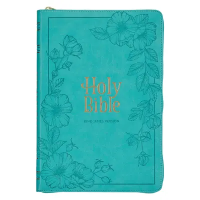 Svätá Biblia KJV, veľkoformátová tlač z umelej kože s červenými písmenami - index na palec a značka na stuhe, verzia kráľa Jakuba, farba teal, uzatváranie na zips - KJV Holy Bible, Thinline Large Print Faux Leather Red Letter Edition - Thumb Index & Ribbon Marker, King James Version, Teal, Zipper Closure