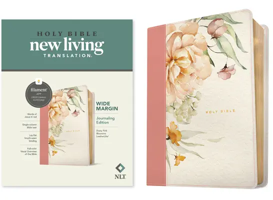 NLT Wide Margin Bible, edícia s vláknami (Leatherlike, Dusty Pink Blossoms, Red Letter) - NLT Wide Margin Bible, Filament-Enabled Edition (Leatherlike, Dusty Pink Blossoms, Red Letter)
