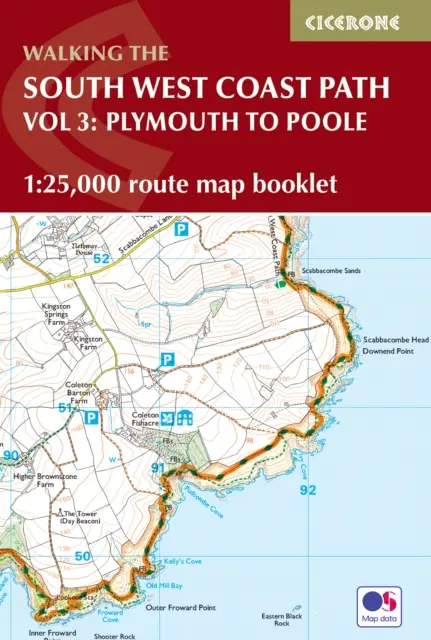 Mapová brožúra Juhozápadná pobrežná cesta - zväzok 3: Plymouth až Poole - mapovanie trás OS 1:25 000 - South West Coast Path Map Booklet - Vol 3: Plymouth to Poole - 1:25,000 OS Route Mapping