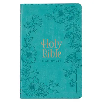 Svätá Biblia KJV, štandardná veľkosť, vydanie z umelej kože s červenými písmenami - index na palec a značka na stuhe, verzia Kráľa Jakuba, tealový kvetinový uzáver na zips - KJV Holy Bible, Standard Size Faux Leather Red Letter Edition - Thumb Index & Ribbon Marker, King James Version, Teal Floral Zipper Closure