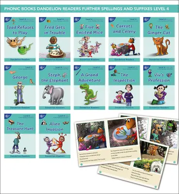 Phonic Books Dandelion Readers Further Spellings and Suffixes Level 4: (Alternatívne hlásky pre samohlásky a spoluhlásky, alternatívne zvuky pre hlásky - Phonic Books Dandelion Readers Further Spellings and Suffixes Level 4: (Alternative Spellings for Vowels and Consonants, Alternative Sounds for the Sp