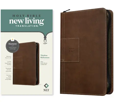 Tenká referenčná Biblia NLT na zips, vydanie s vláknami (kožená, Atlas Rustic Brown) - NLT Thinline Reference Zipper Bible, Filament Enabled Edition (Leatherlike, Atlas Rustic Brown)