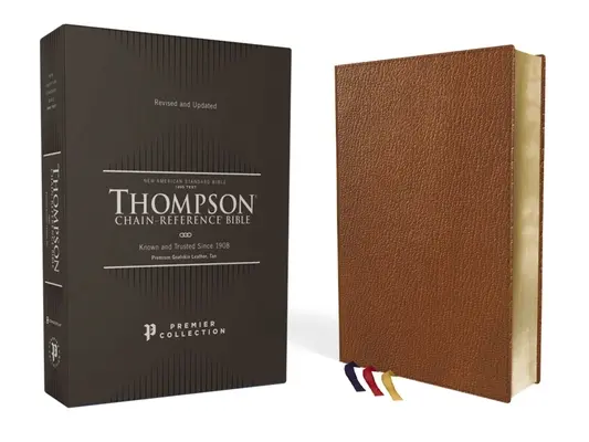 Nasb, Thompsonova Biblia s reťazovým odkazom, prémiová kozia koža, Premier Collection, hnedá farba, text 1995, čierne písmená, umelecké pozlátené okraje, komfortná tlač - Nasb, Thompson Chain-Reference Bible, Premium Goatskin Leather, Premier Collection, Tan, 1995 Text, Black Letter, Art Gilded Edges, Comfort Print